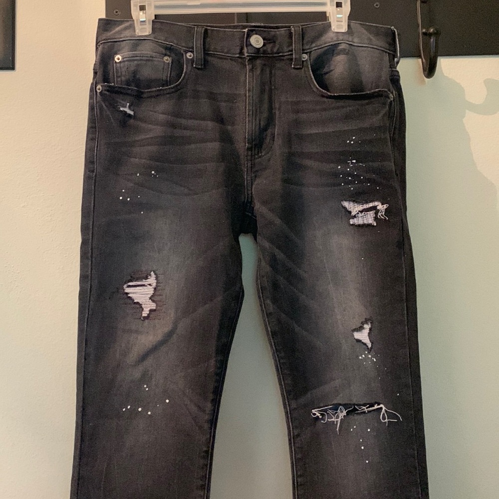 PacSun dark grey splatter distressed jeans